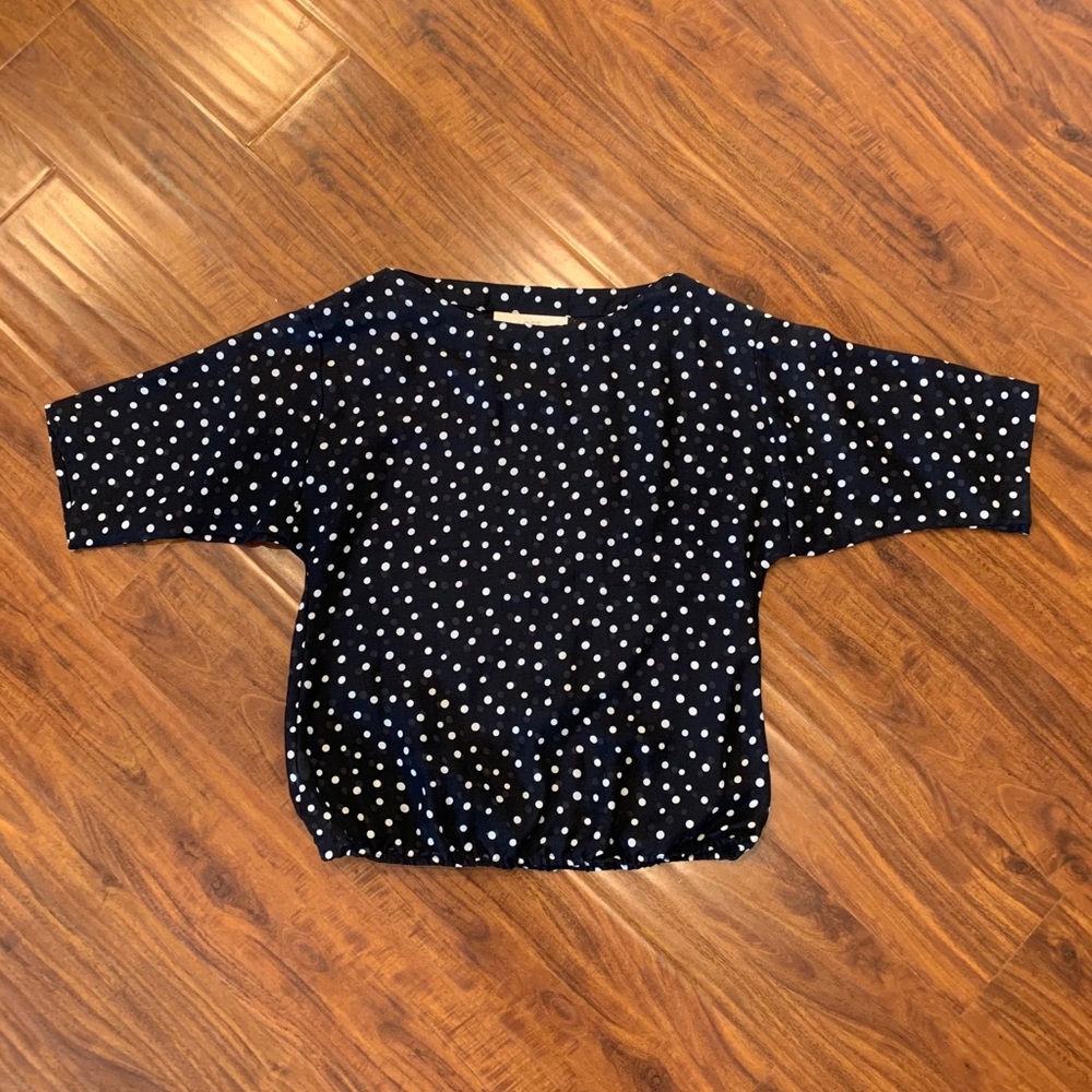 Navy Polkadot Short Sleeved Blouse